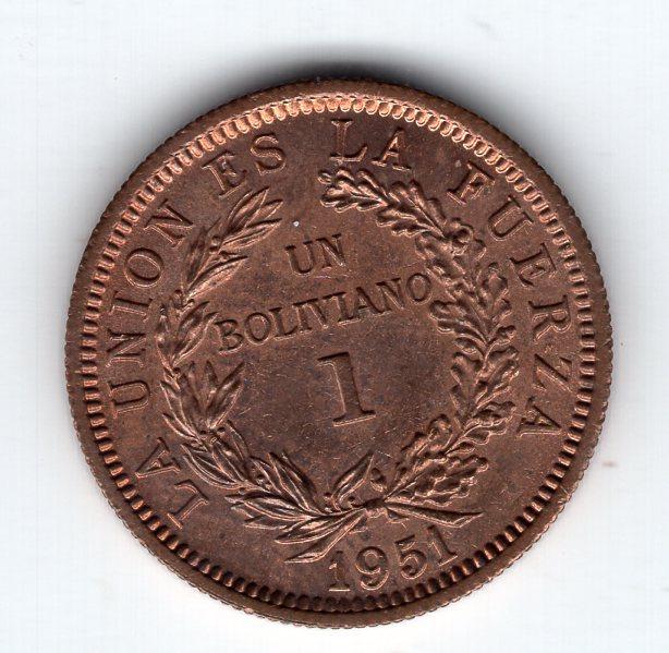 1 боливиано - Боливия - 1951 - KM#184
