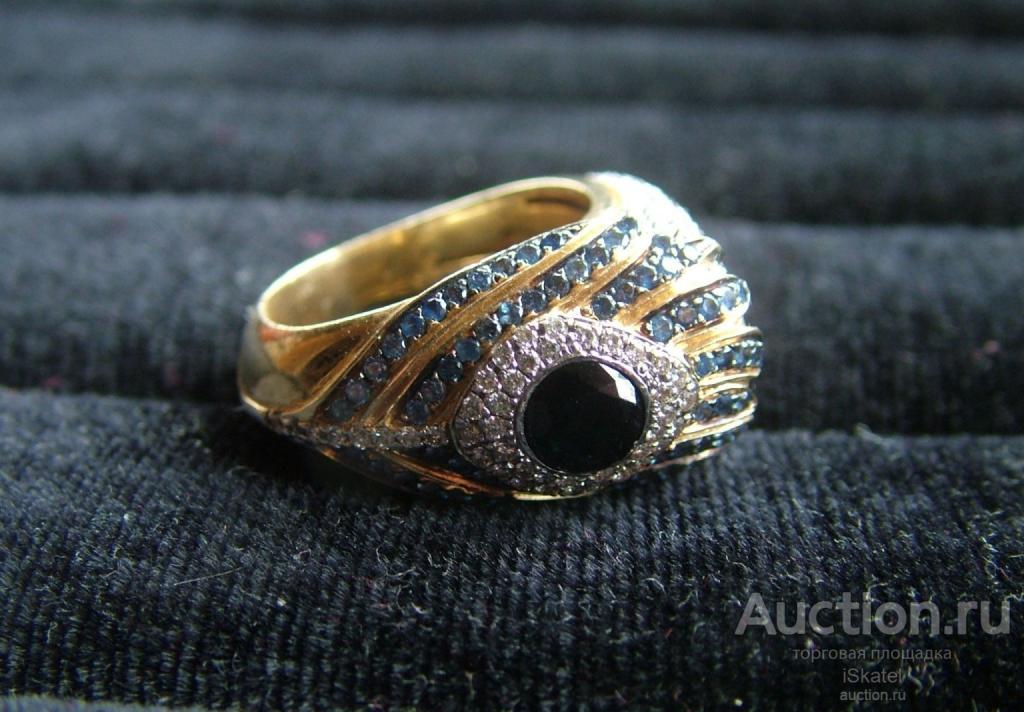 кольцо ЗОЛОТО 585 Бриллианты 1.19ct, Сапфиры 2.24ct