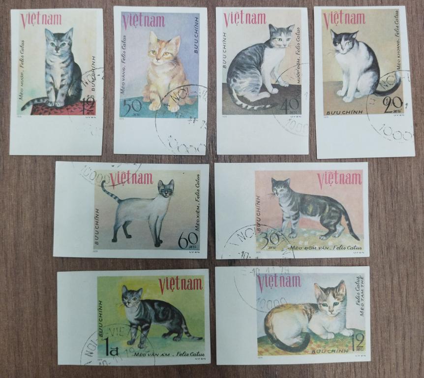 Почтовая марка Вьетнам 1979 Фауна Кошки серия 8 шт