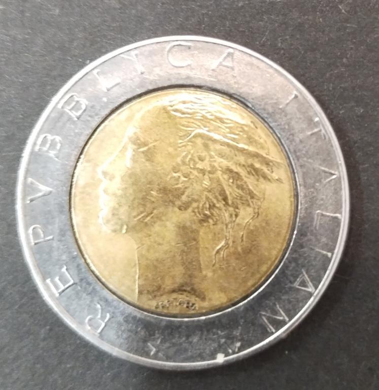 Монета Италия 500 лир биметалл 