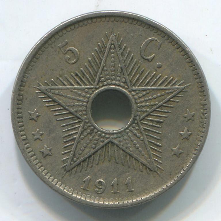 БЕЛЬГИЙСКОЕ КОНГО 5 САНТИМОВ 1911 VF