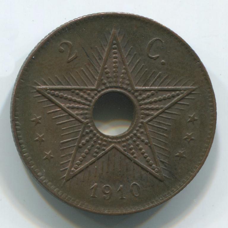 БЕЛЬГИЙСКОЕ КОНГО 2 САНТИМА 1910 XF