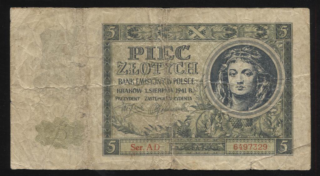 Польша 5 злотых 1941 Генерал-губернаторство Немецкая оккупация 329