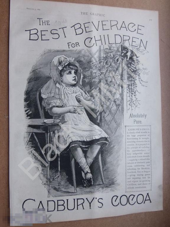 1889 г. Реклама большая Девочка Ребенок Абсолютно чистое Какао Cadbury's 29х40 см 