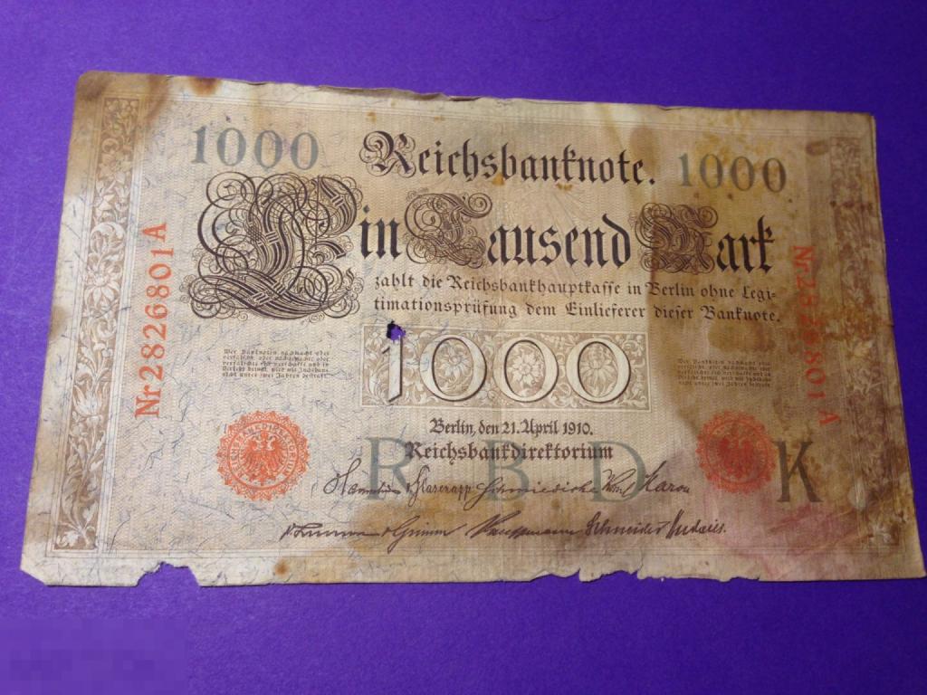 пВл1-6  1910 1000 марок Германская империя  ххх 