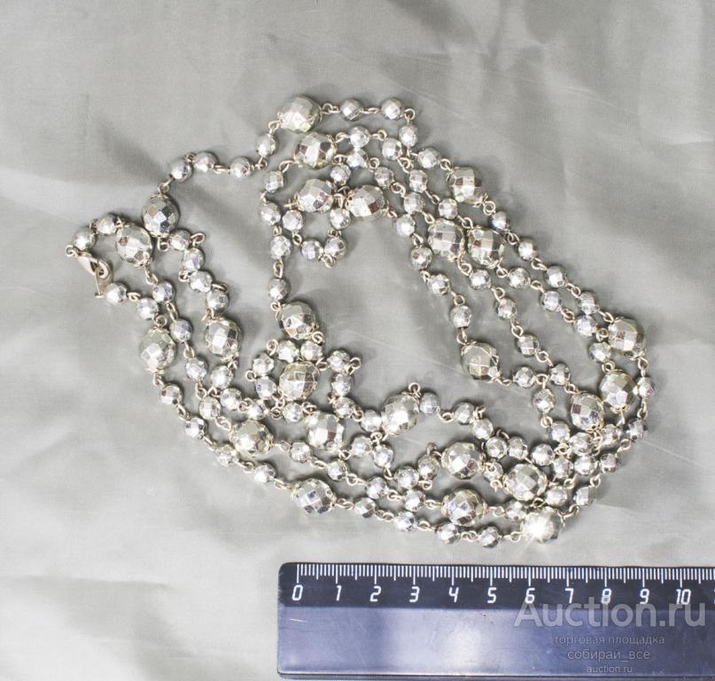 Колье Серебристые бусины, длина 150 см (38)