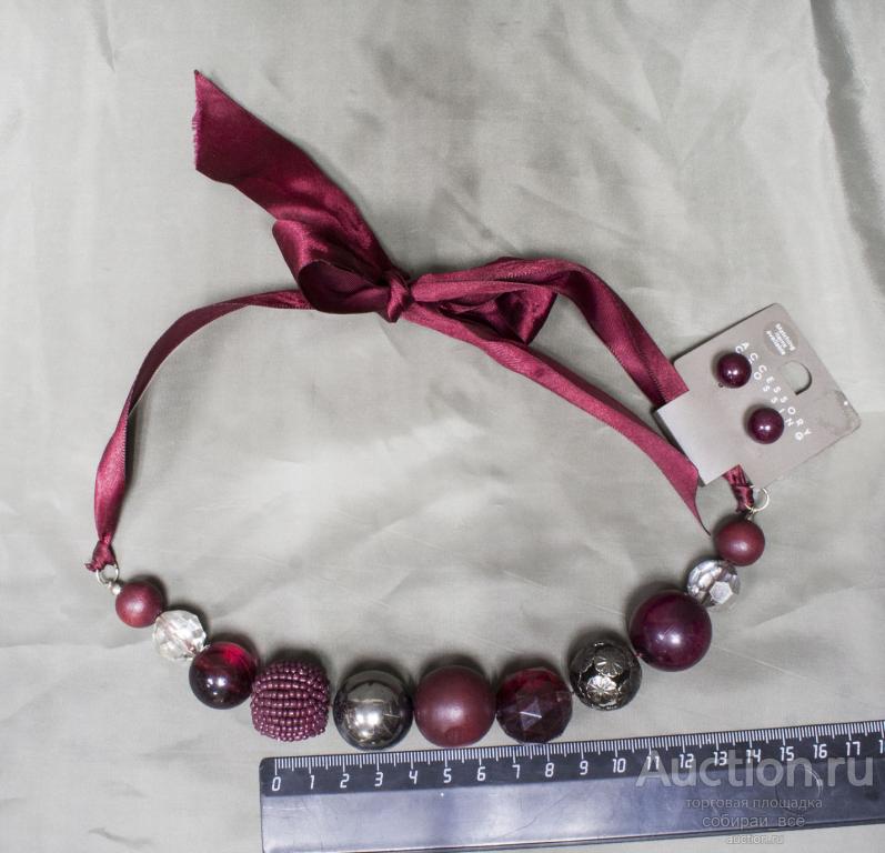 Комплект бордо колье и серьги гвоздики (52)