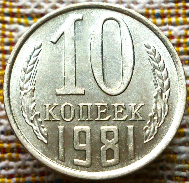 10  КОПЕЕК  1981 г.  СССР .  UNC .  ШТЕМПЕЛЬНЫЙ  БЛЕСК .  ОРИГИНАЛ .  № 2296