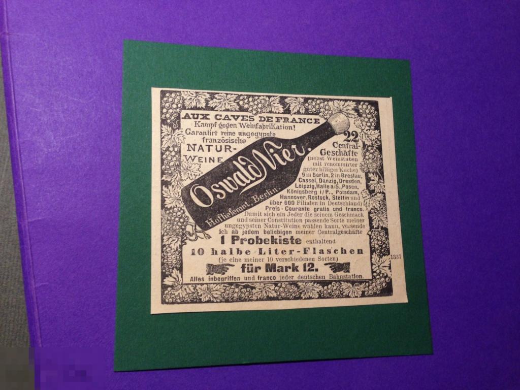 ПВл2-2  1885-86  Реклама Вино Osvald  Nier  Виноград бутылка  ххх 