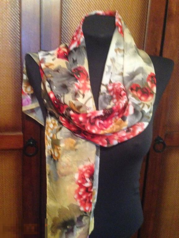 бк5г Шарфик цветы Пионы   Шифон  ххх 