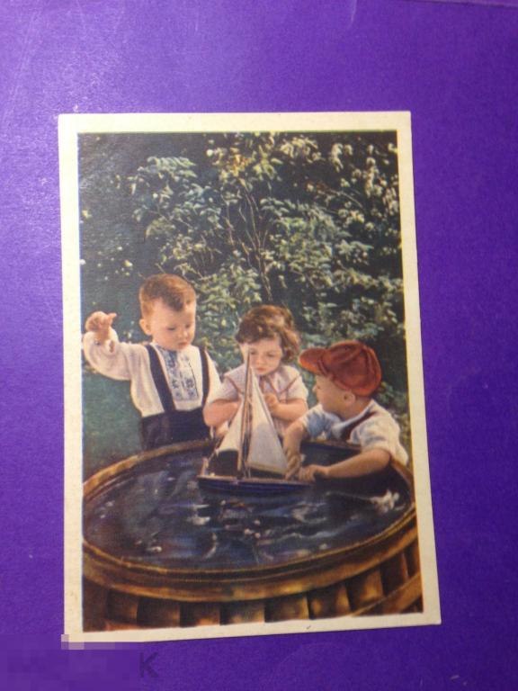 ог114 1956 Юные капитаны фото  Станового дети бочка парусник лодочка вышивка  чистая    ххх 