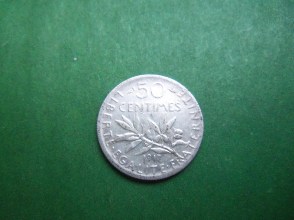 Франция 50 сантимов 1917 г., серебро.
