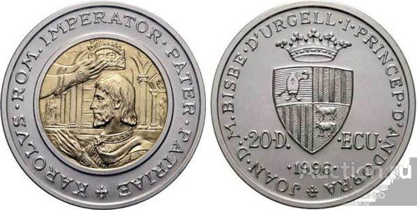 Андорра 20 динерс 1996 Коронация Карла Великого