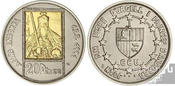 Андорра 20 динер 1992 Король Карл I Великий