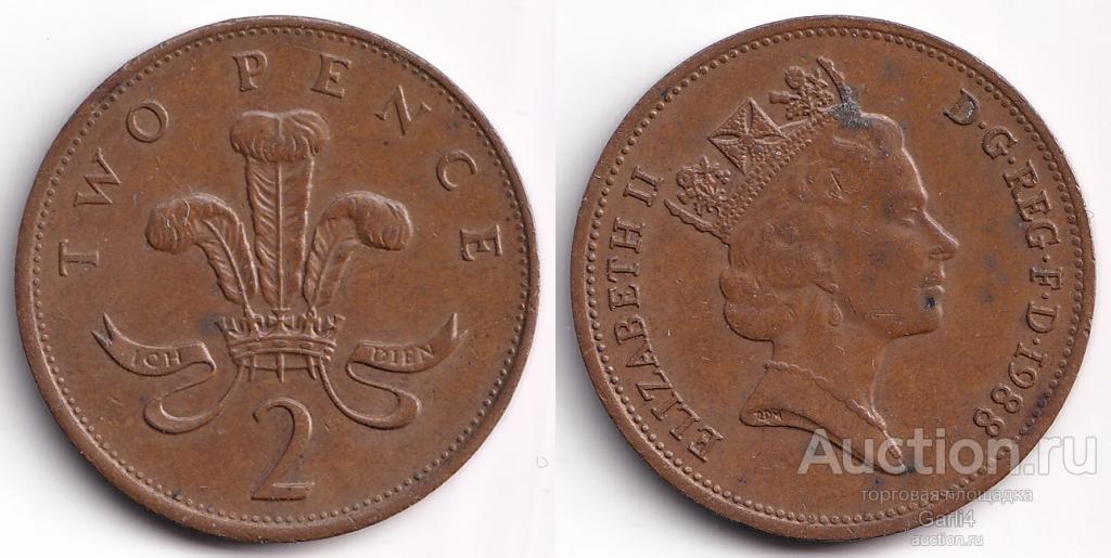 2 пенса 1988 года - Великобритания - VF+ - KM# 936 - немагнитные - бронза - средний размер
