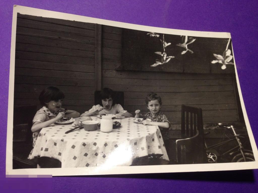 аф10-35г дети за столом на даче Молоко велосипед скатерть      ъ 