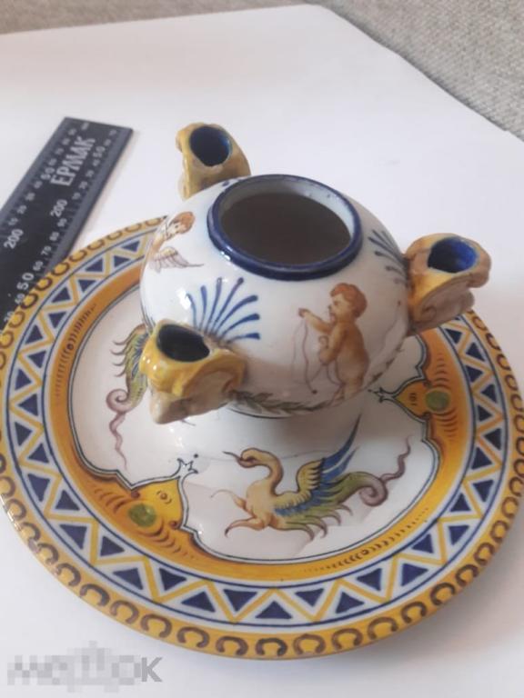 Редкость Куритильница наркотики. Майолика 16 век Урбино Италия Аллегория морской удачи 