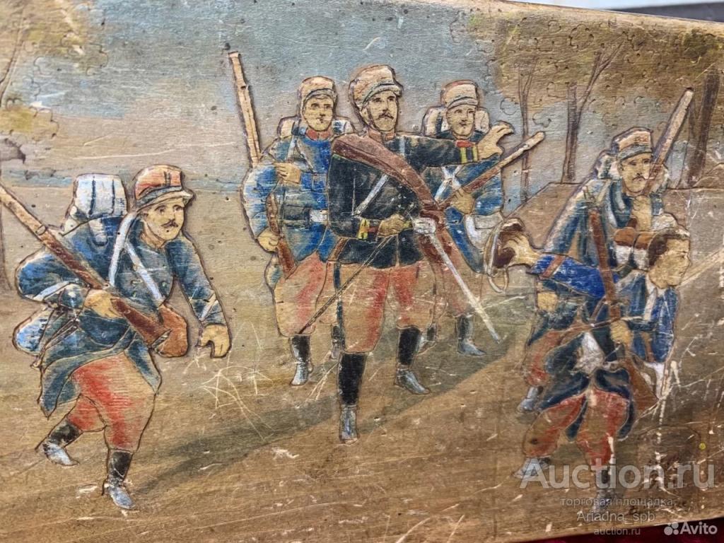 Старинная шкатулка пенал 1914-1915 г. Первая Мировая Дерево, роспись