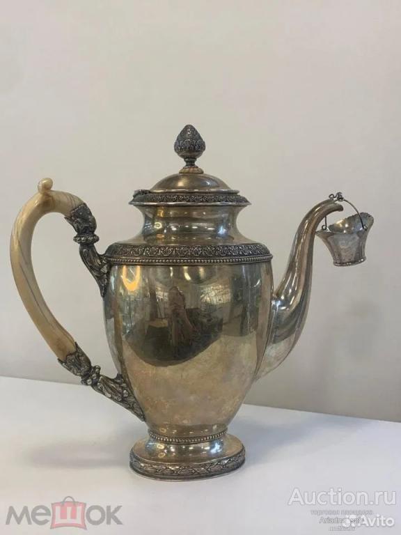 Старинный кофейник чайник (Серебро, кость) A tillander