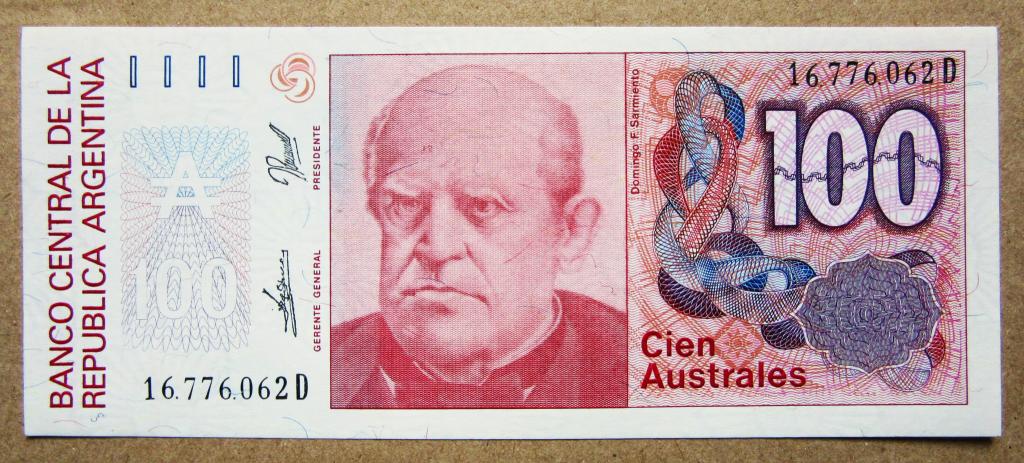Аргентина 1990 г. 100 аустралей UNC