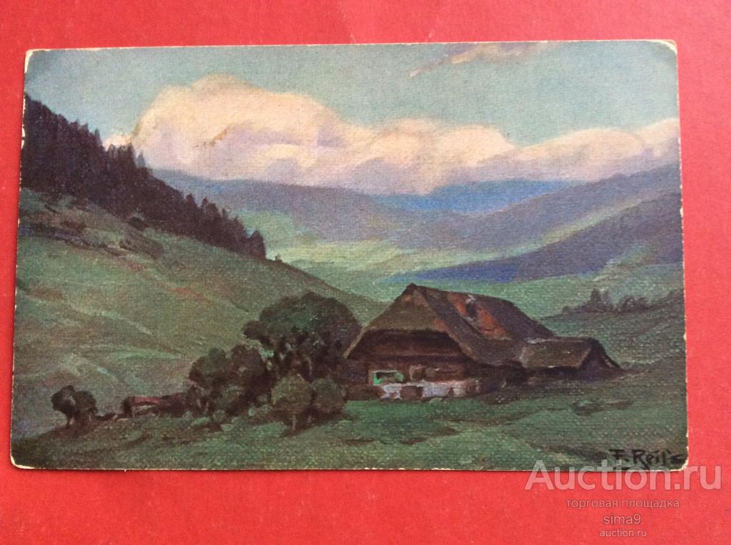 Открытка антикварная Лето в Швейцарии горы домик чистая до 1917