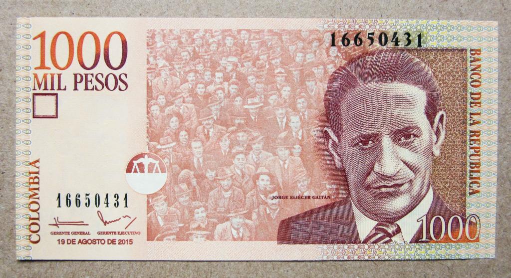Колумбия 1000 песо 2015 г. UNC