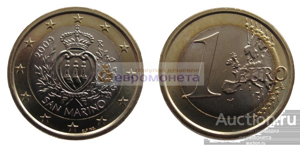 Сан-Марино 1 евро 2009 год, биметалл, UNC АЦ из ролла 23025