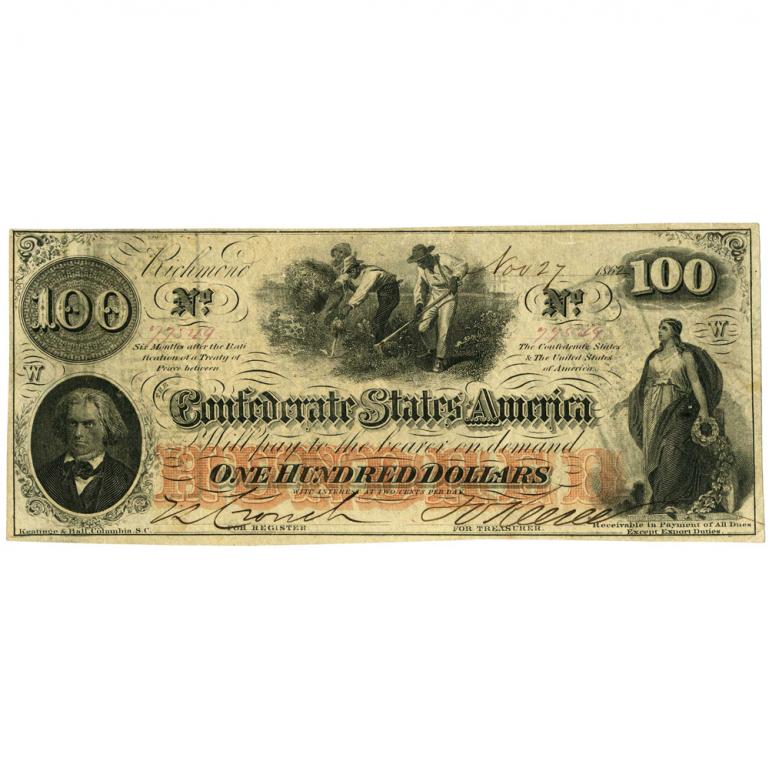 Конфедеративные Штаты Америки 100 долларов 1862