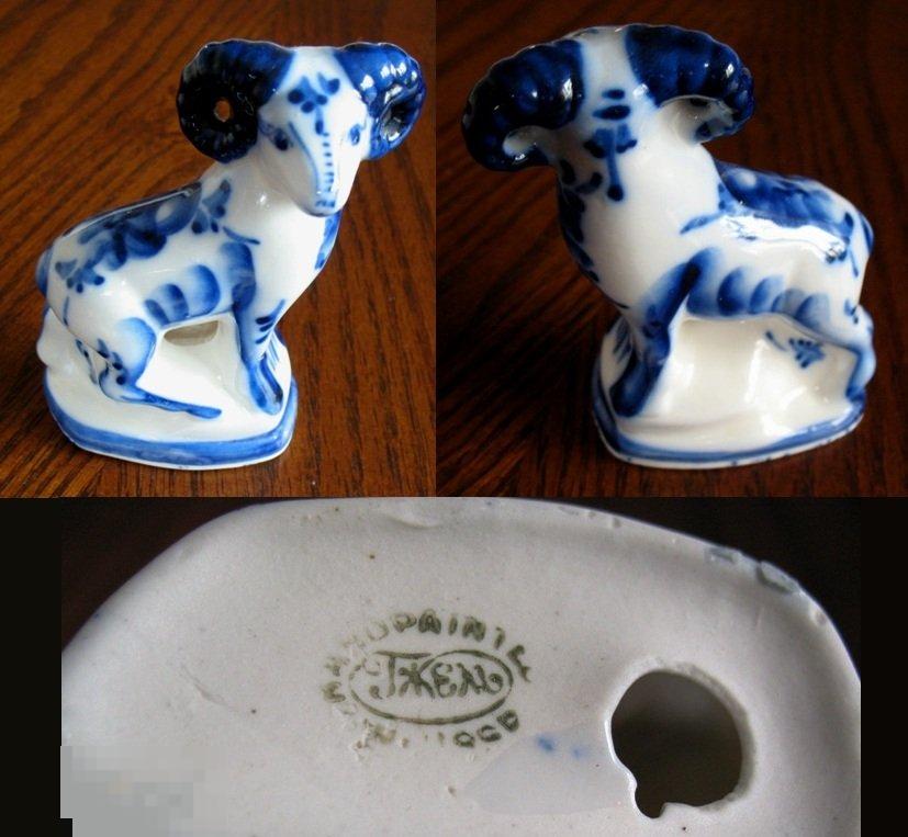 Статуэтка гжельская роспись БАРАШЕК - гжель баран 