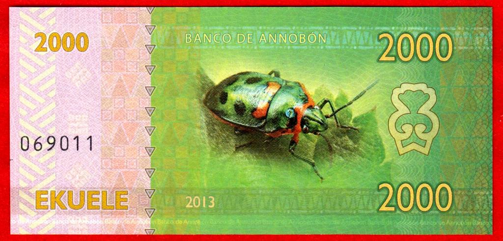 Аннобон (Экваториальная Гвинея), 2000 экуэле, 2013, UNC, Серия НАСЕКОМЫЕ - ЖУК