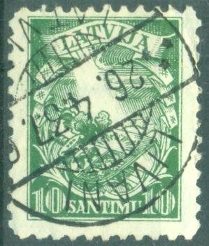 Латвия 1934 г. стандарт Герб гашеная (хорошее гашение)