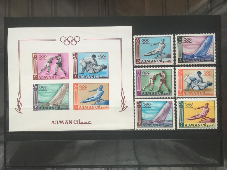 AJMAN «Летние Олимпийские игры 1964 года, Токио.»         1965  **Mi.BL2;  **Mi.31-40