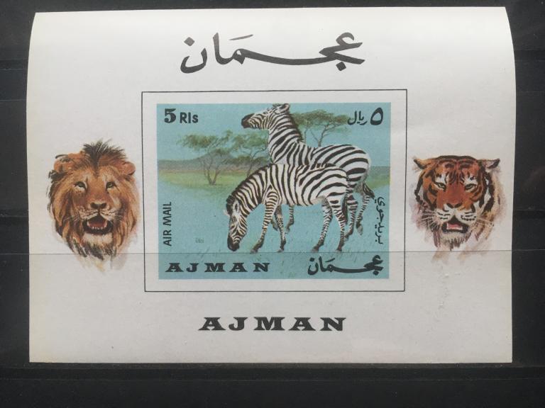 AJMAN «Млекопитающие.   Равнины. Зебры.»        1969  **Mi.BL111
