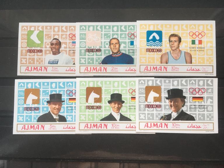 AJMAN «Золотые призеры летних Олимпийских игр, Мексика (II).»     1969  **Mi.448-453