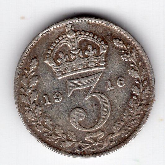 3 пенса - Великобритания - 1916  - серебро 925