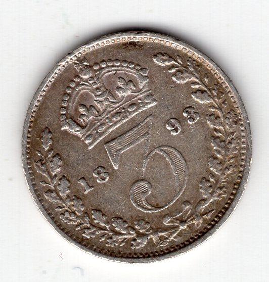 3 пенса - Великобритания - 1893 - серебро 925 - KM#777 (L)