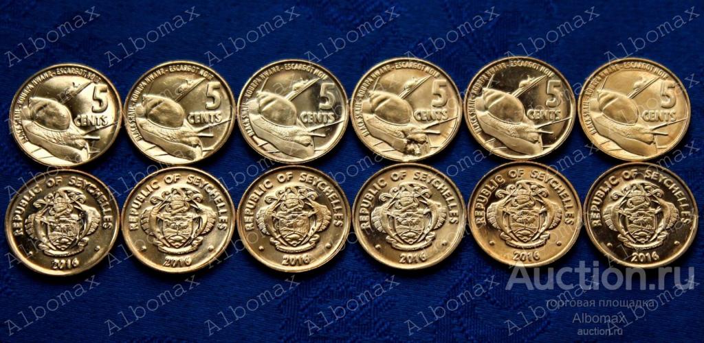 Сейшельские острова (Сейшелы) 5 центов 2016г Черная улитка UNC Животные Фауна