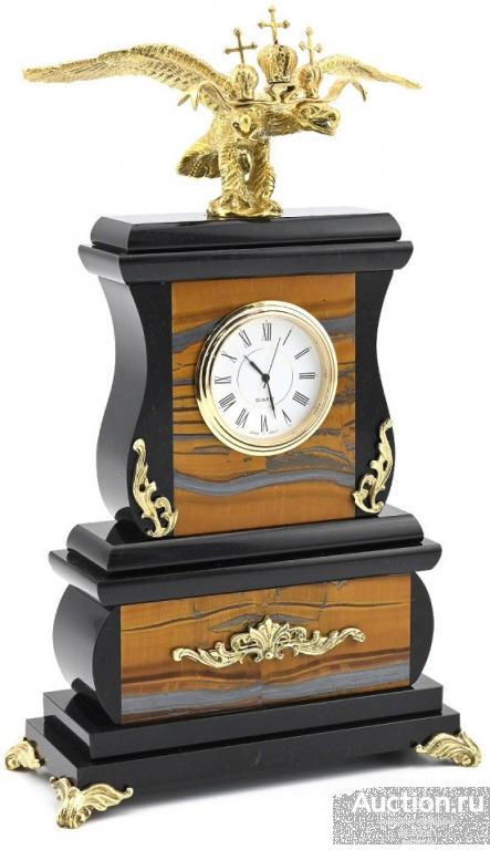 Часы каминные из тигрового глаза ДВУГЛАВЫЙ ОРЁЛ AZRK-3720905су