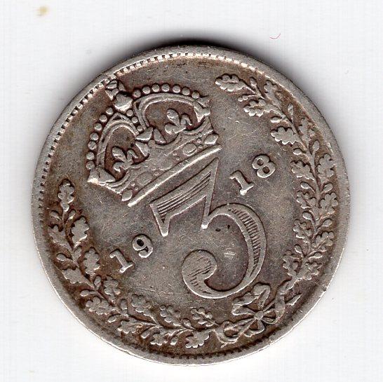 3 пенса - Великобритания - 1918 - серебро 925