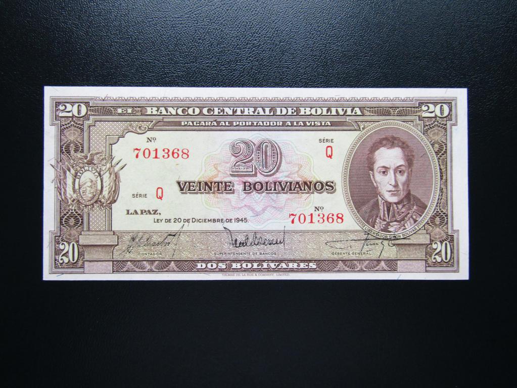Боливия  - 20  боливиано 1945г.  UNC.