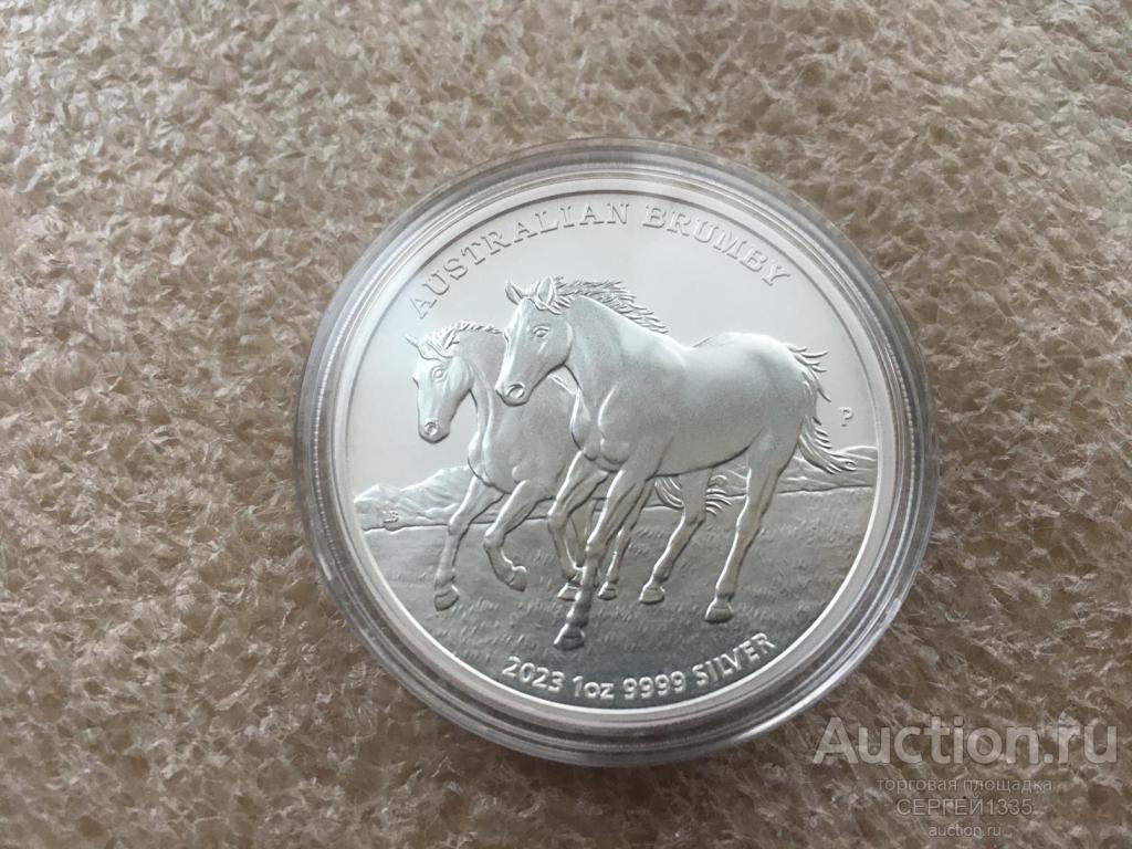 Австралия 1 доллар 2023 Лошадь Брамби Brumby Одичавшая домашняя лошадь BU СЕРЕБРО