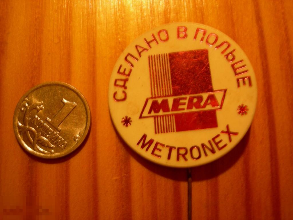ЗНАЧОК СССР ВЫСТАВКА СДЕЛАНО В ПОЛЬШЕ MERA METRONEX ПЛАСТИК ИГЛА 