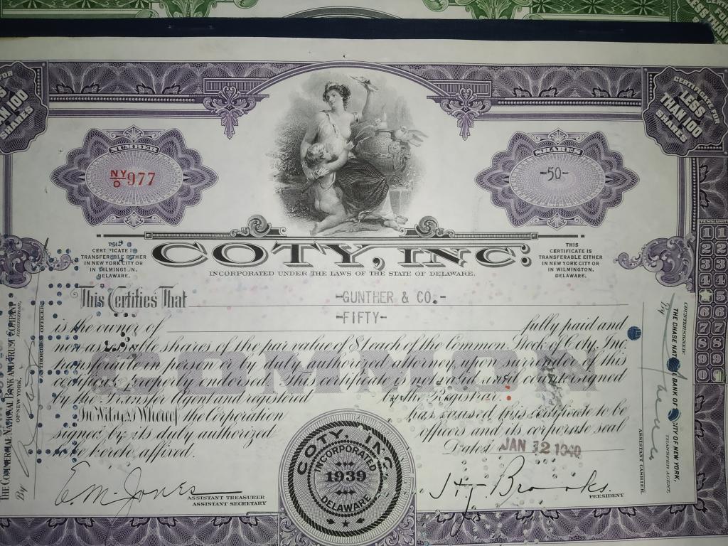 США COTY 1938 сертификат на 50 акций. Эротика