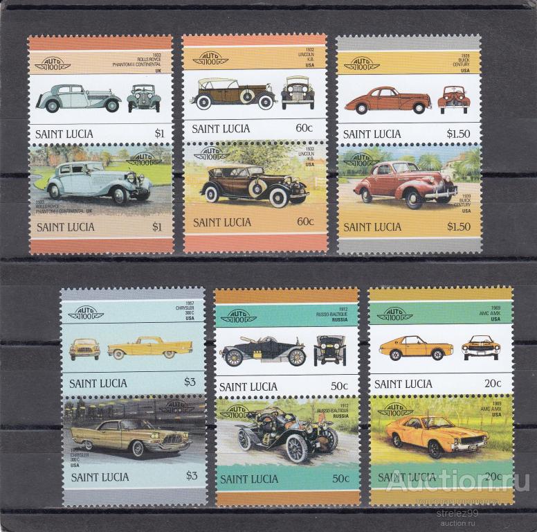 ST.LUCIA  ЛЮСИЯ ЛЮЧИЯ   Авто Автомобили Ретро  Серия 1986  8 Евро Сост** MNH