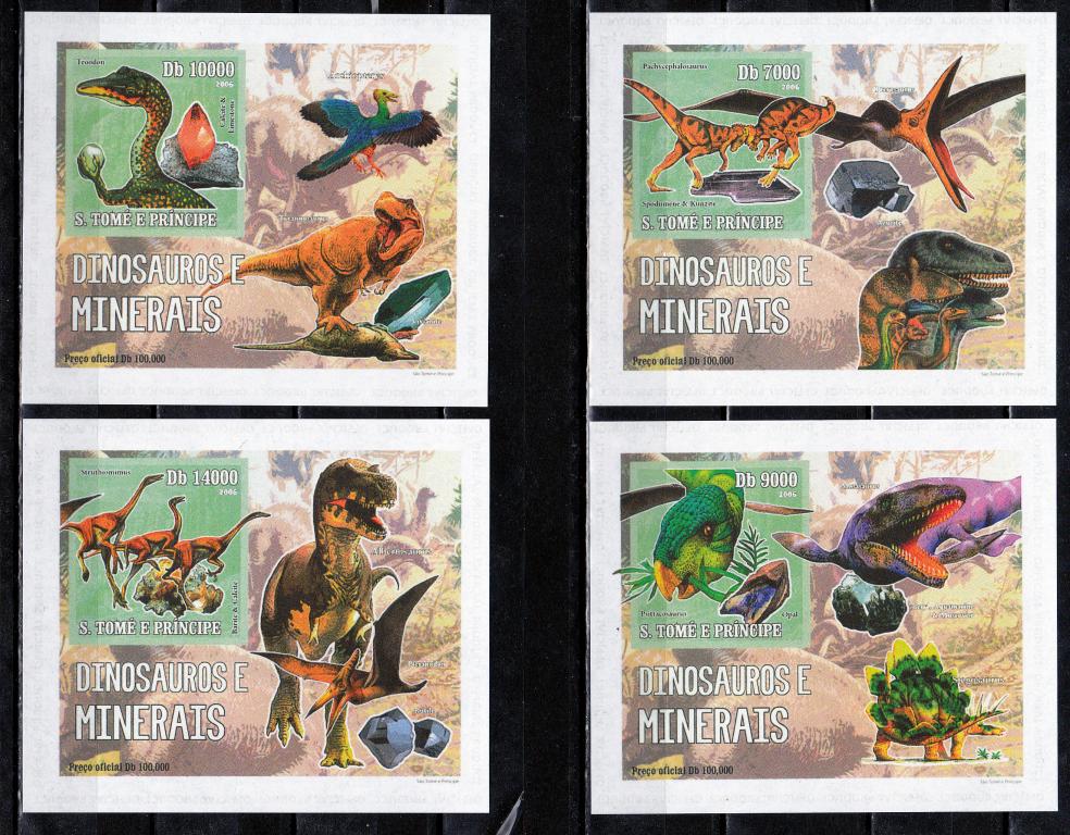 Марки Сан Томе и Принсипи 2006 г. Динозавры Серия 4 Блока MNH ** Фауна