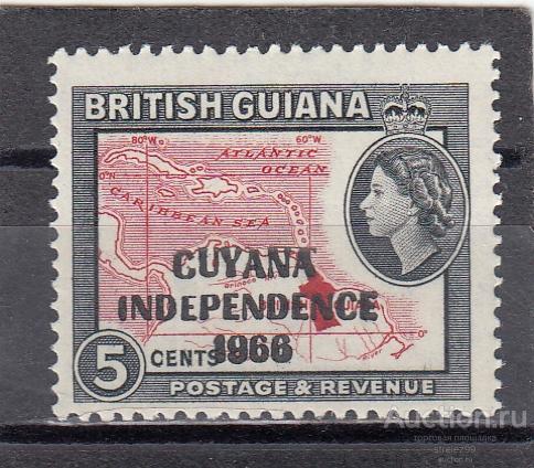 BRITISH GUIANA  БРИТАНСКАЯ ГВИАНА   Карта  № 286 Надпечатка 1967 Сост* Наклейка!!