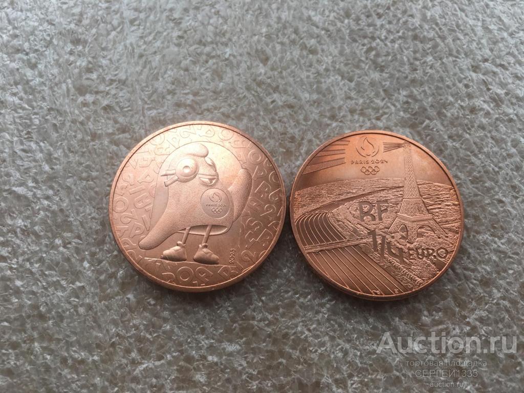 Франция 1/4 евро 2023 Талисман птица Mascotte Олимпиада Париж 2024 МЕДЬ