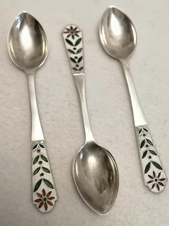 Ложки чайные Серебро 916 проба эмаль 2 шт