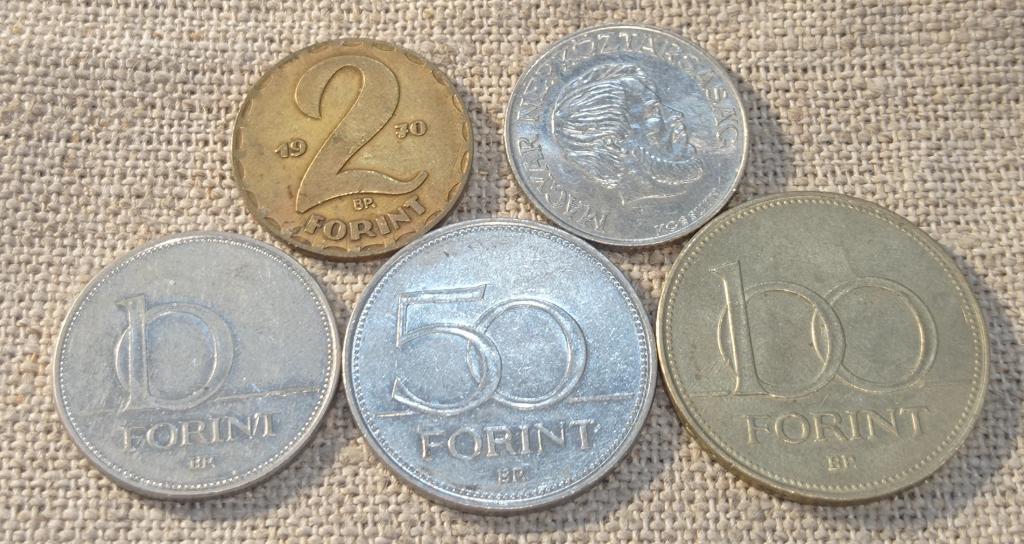 Венгрия - 5 монет, 2, 5, 10, 50 и 100 форинтов.