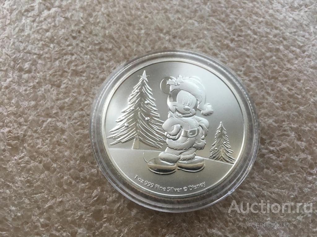 Ниуэ 2 доллара 2019 Микки Маус Рождество Елка Ель Уолт Дисней Disney СЕРЕБРО
